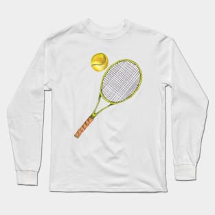 Tennis racket with tennis ball. color pencil Long Sleeve T-Shirt